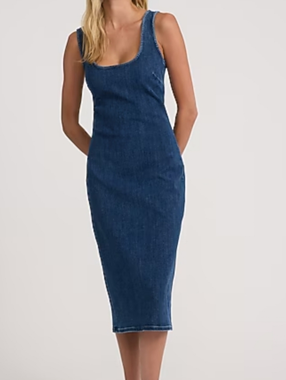 Express Dark Blue Denim Scoop-Neck Midi Dress